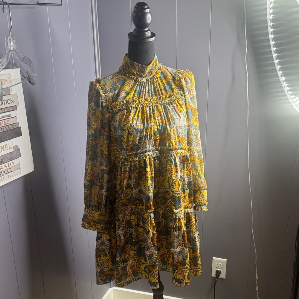 Cinq à Sept Multicolor Paisley Long Sleeve Dress